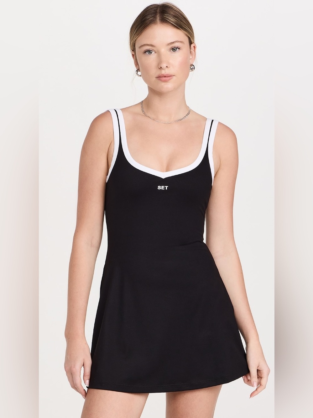 SET Active Sportbody Black White Trim Sweetheart Mini Dress